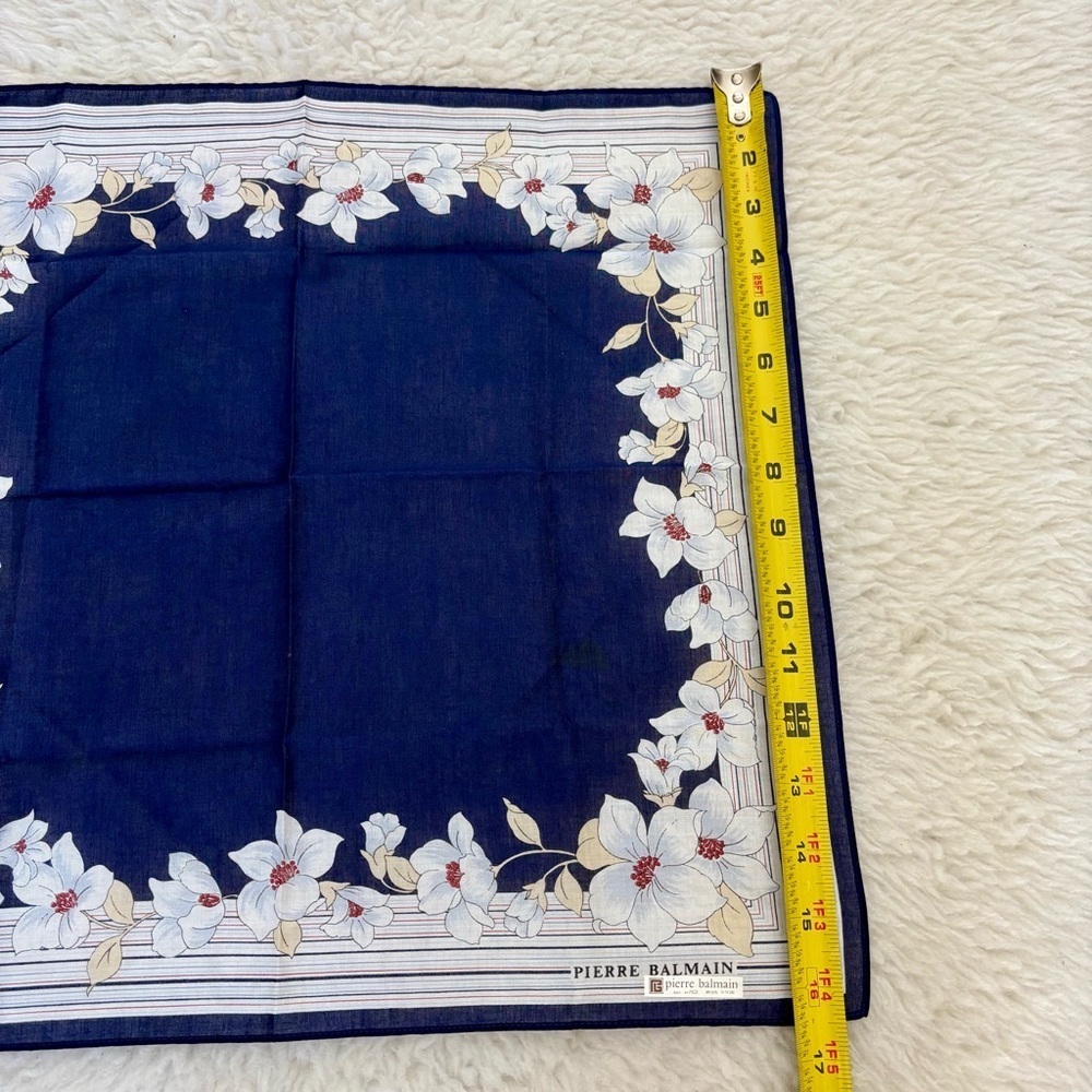 Pierre Balmain Navy/White/Cream Floral Handkerchief/Bandana Scarf size 17” - Picture 10 of 10